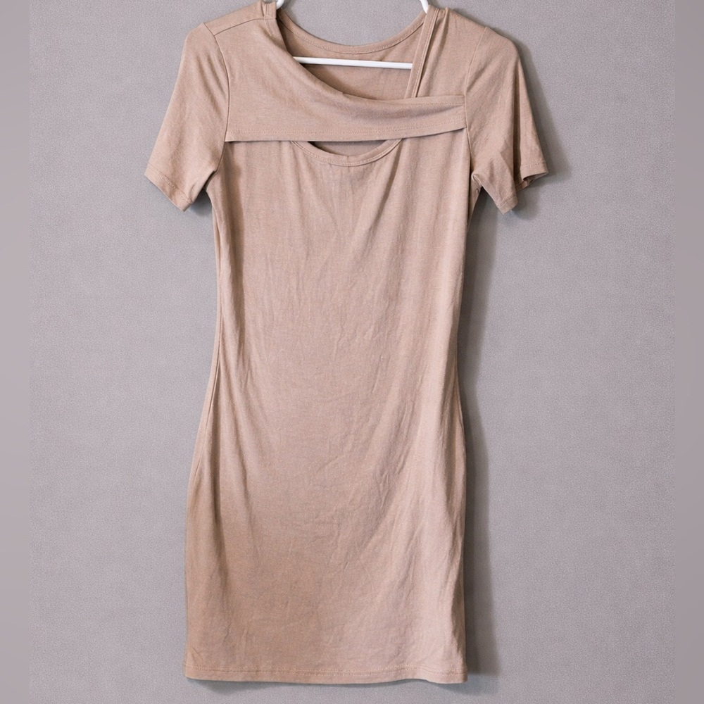 Beige Asymmetrical Cutout Bodycon